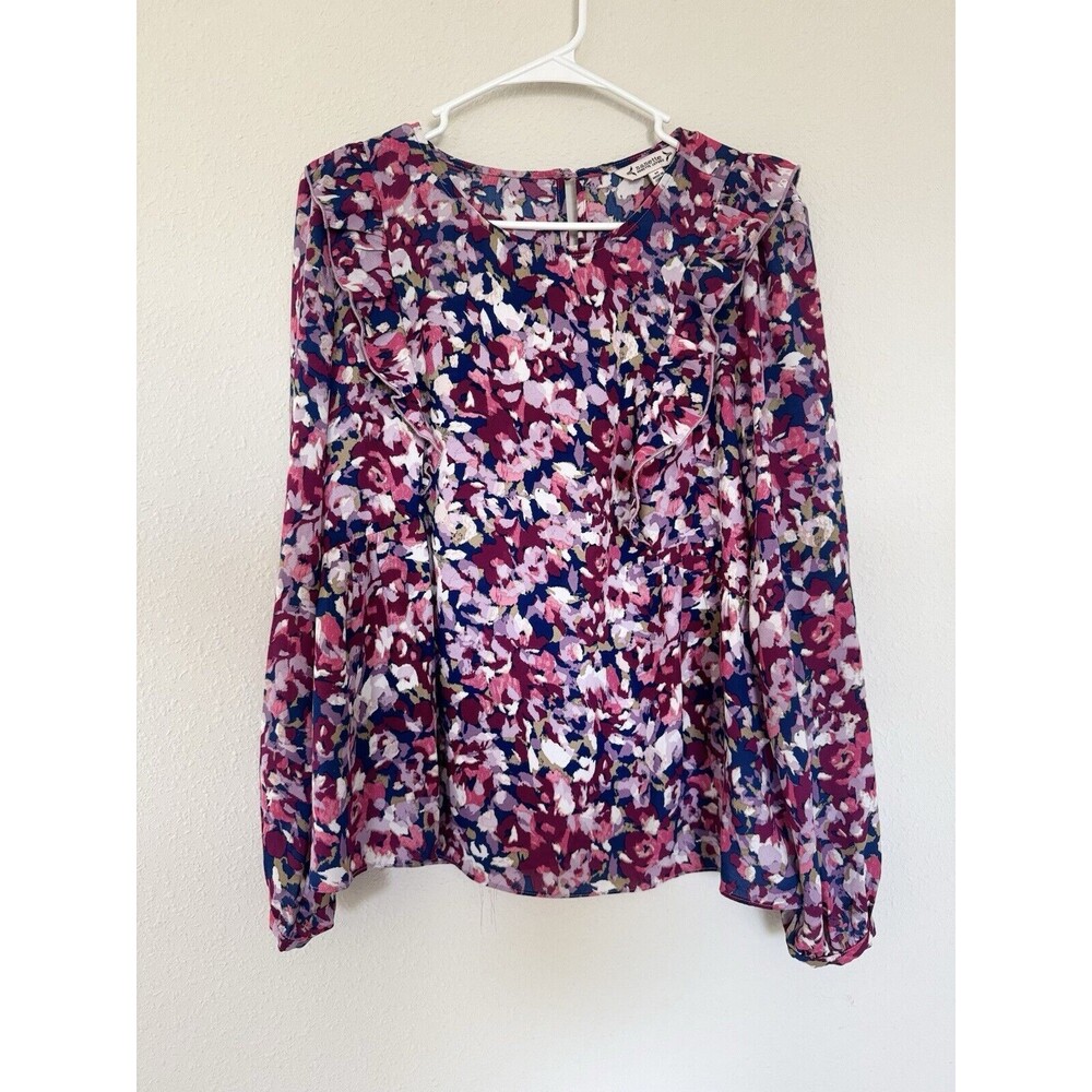 Nanette Lepore Ruffle Top Ditsy Floral Colorful Preppy Blouse Top Size M Girly